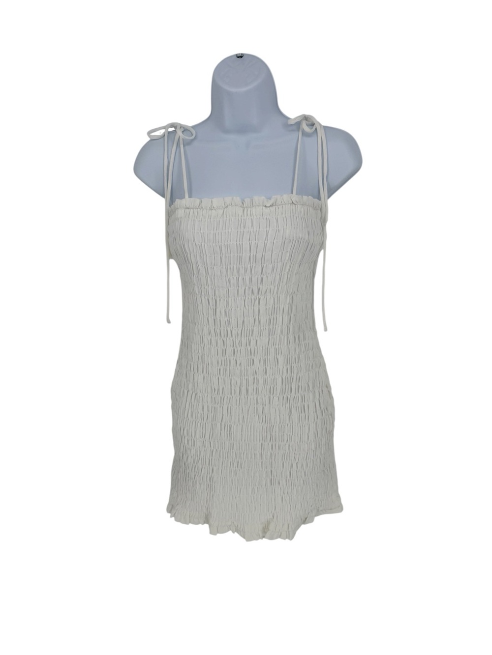 Princess Polly White Smocked Mini Dress Tie Shoulder Straps Ruffle Summer Size 6